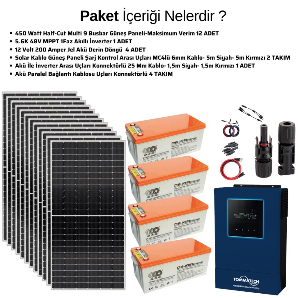 Teknovasyon Arge Güneş Enerjisi Solar Paketi 5.6kva İnverter 550 watt Güneş Paneli 200 Amper Jel Akü Teknovasyon Arge Güneş Enerjisi Solar Paketi 5.6kva İnverter 550 watt Güneş Paneli 200 Amper Jel Akü